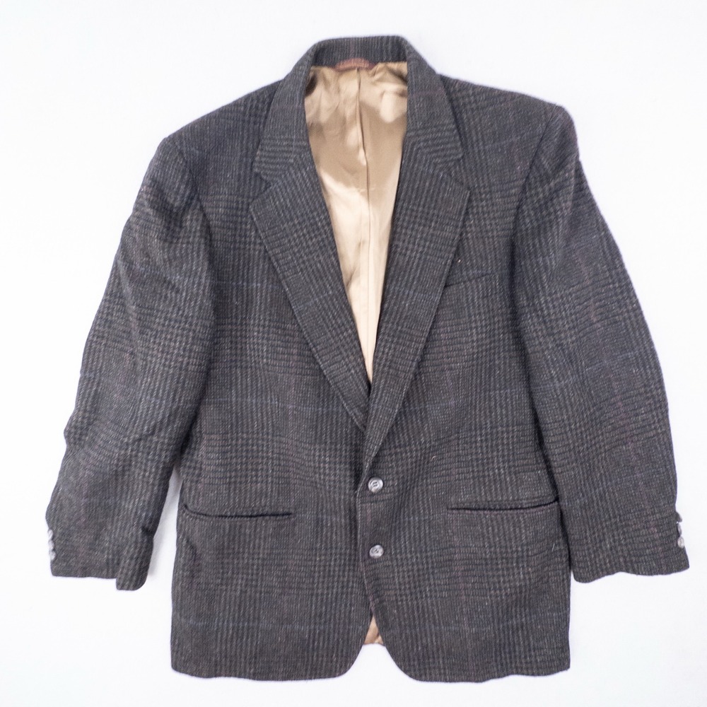 Nordstrom Vintage Mens Plaid Tweed Blazer 100% Wool Sport Coat Brown 40R 42R